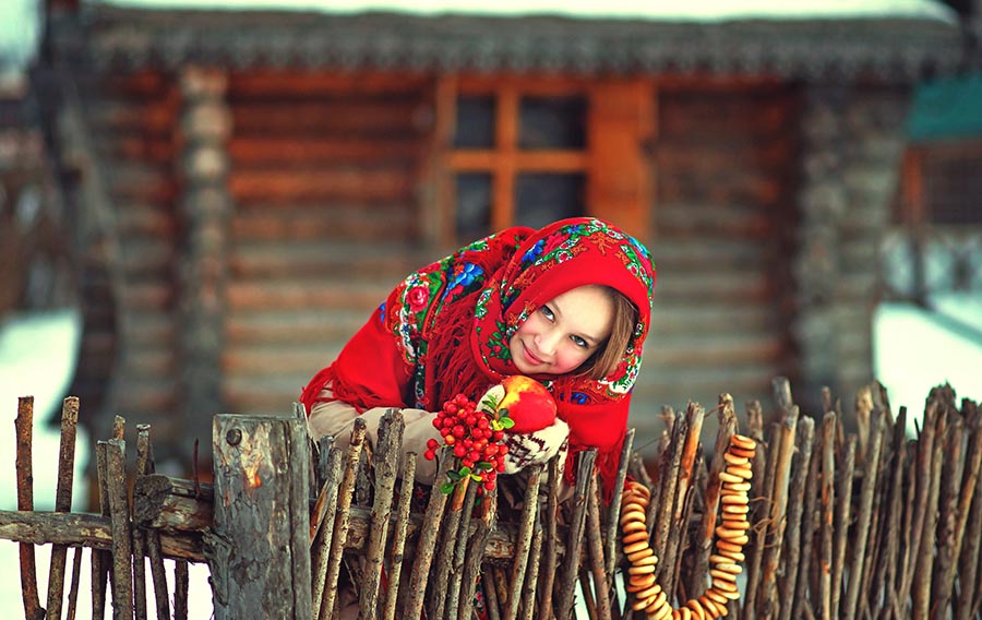 Sexy girl Women in Slavic costumes in Kyoto
